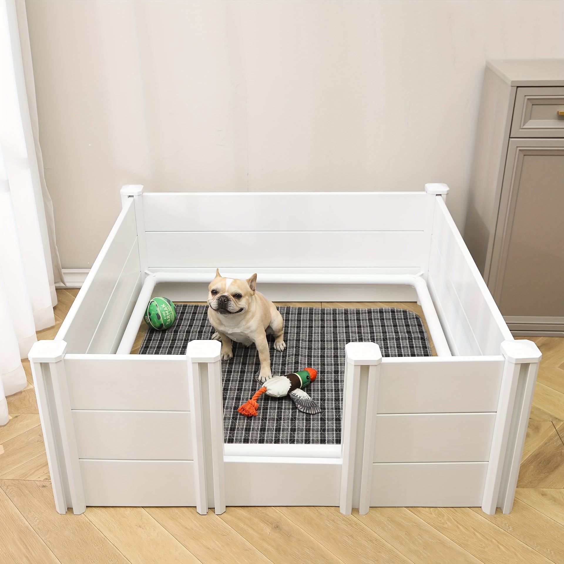 Spacious 48"x48"x18" White PVC Dog Playpen with Adjustable Door - Sturdy Whelping Box & Puppy Enclosure for Small to Large Breeds, Includes Pig Rails for Extra Support, Puppy Playpen Indoor - rarefrenchies 