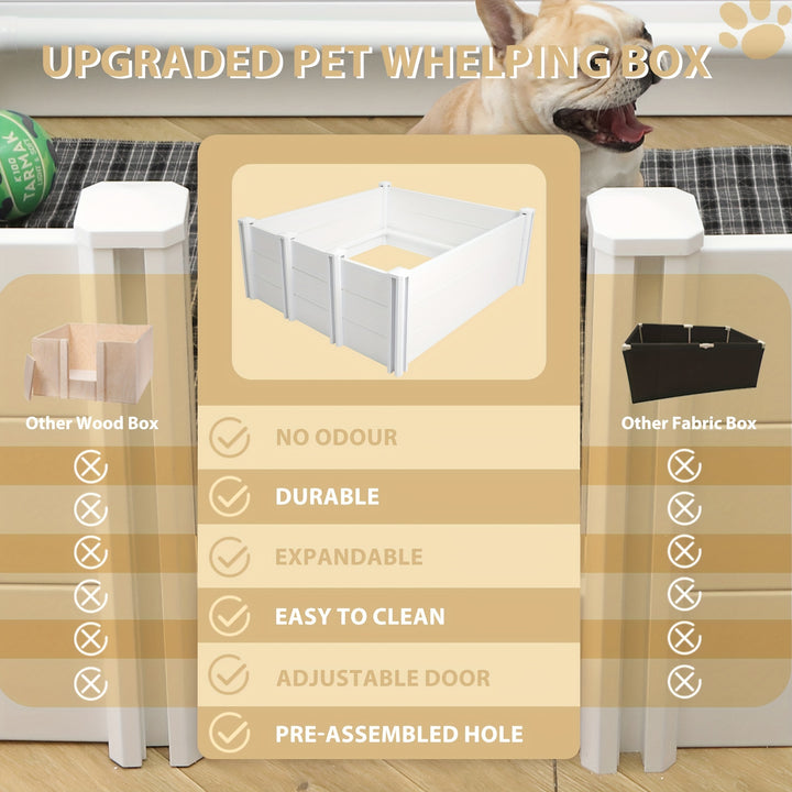 Spacious 48"x48"x18" White PVC Dog Playpen with Adjustable Door - Sturdy Whelping Box & Puppy Enclosure for Small to Large Breeds, Includes Pig Rails for Extra Support, Puppy Playpen Indoor - rarefrenchies 
