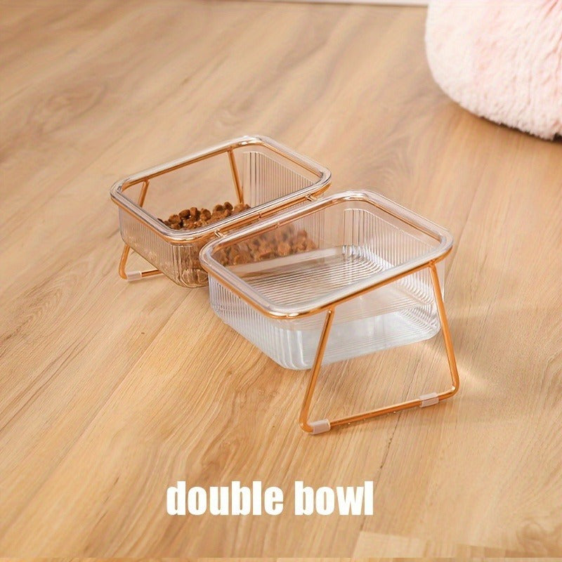 Double-Layer Cat And Dog Bowl Set, Vertical Design Pet Feeding & Drinking Station, Durable Metal & Plastic - rarefrenchies 