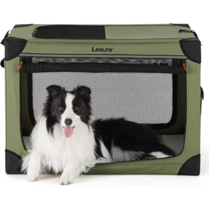 26" Portable Soft-Sided Dog Crate, Collapsible Pet Kennel with PVC Frame, 4-Door Design, Durable Mesh Windows for Travel & Outdoor Use