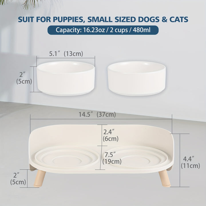 Modern Double Bowl Elevated Feeder - rarefrenchies 