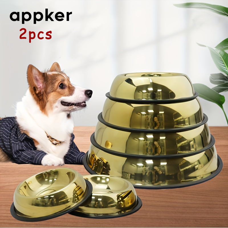 2pcs Stainless Steel Pet Bowls with Non-Slip Silicone Base - rarefrenchies 