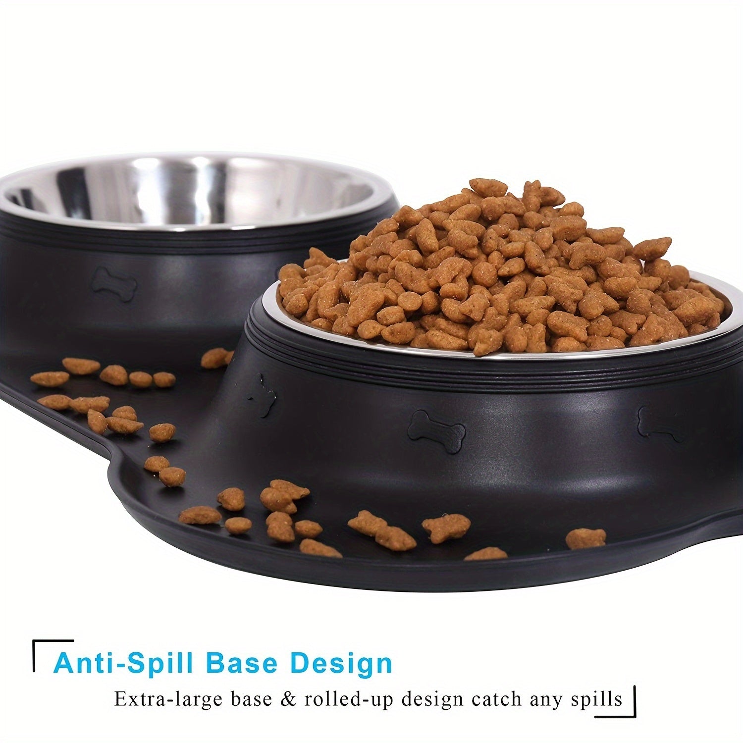 2-in-1 Dog Feeding & Watering Station, Thermoplastic Rubber Pet Bowl Mat with Stainless Steel Dual Bowls - rarefrenchies 