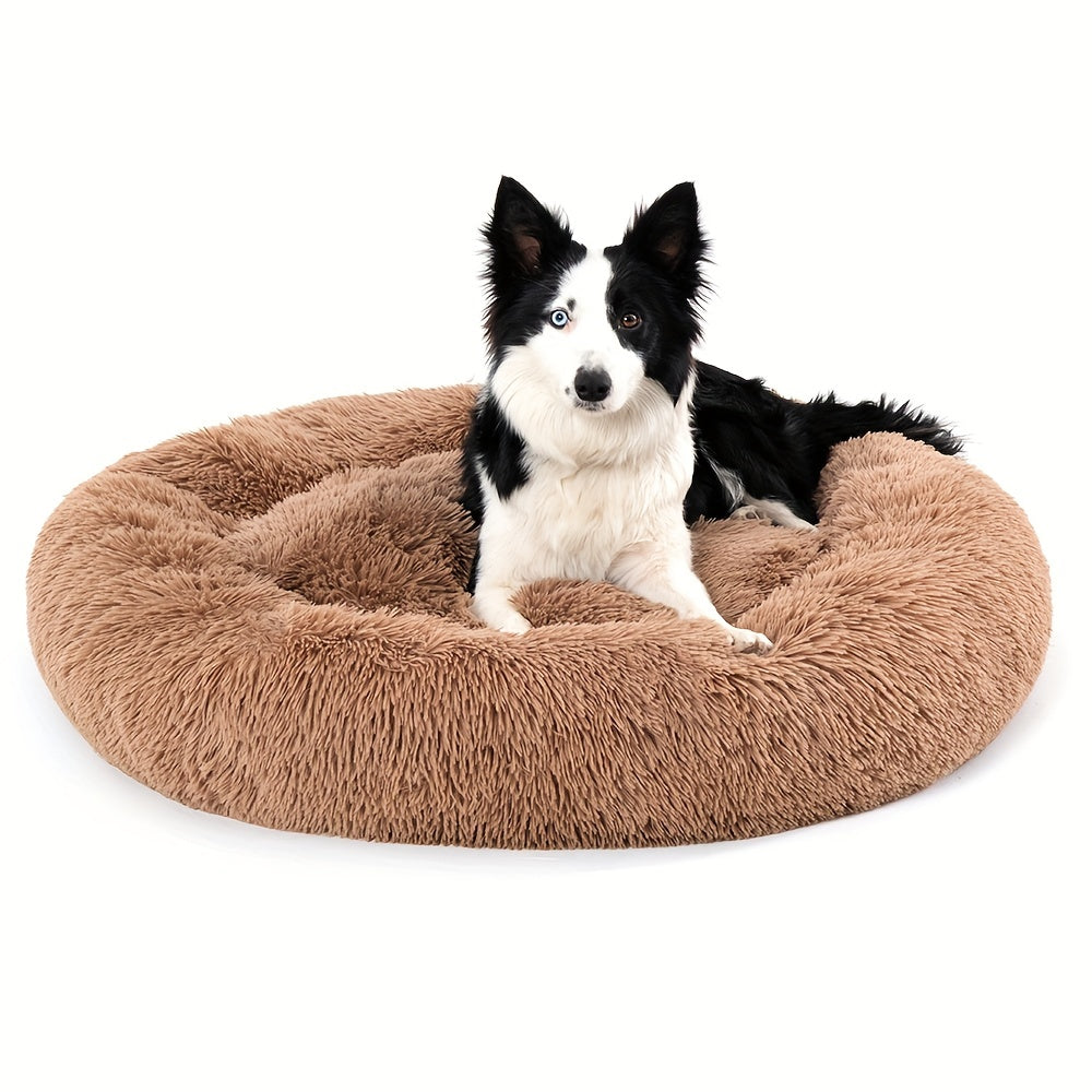 Calming Cuddler Long Fur Donut Dog Bed - rarefrenchies 