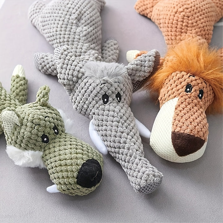 Set of 1 Or 3 Large Dog Toys That Are Durable And Squeaky, Featuring Plush Designs of a Lion, Wolf, And Elephant. - rarefrenchies 