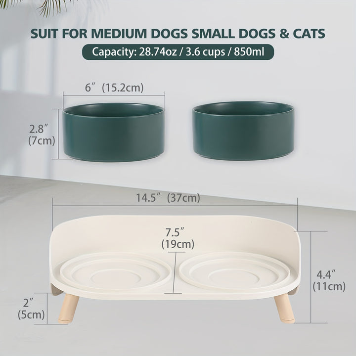 Modern Double Bowl Elevated Feeder - rarefrenchies 