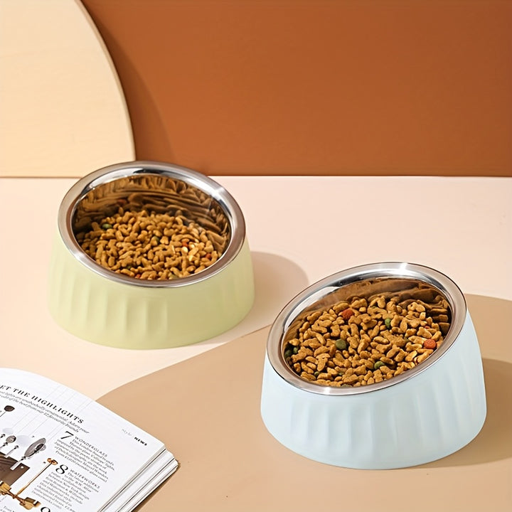 Slanted Stainless Steel Dog Cat Food Bowl - rarefrenchies 