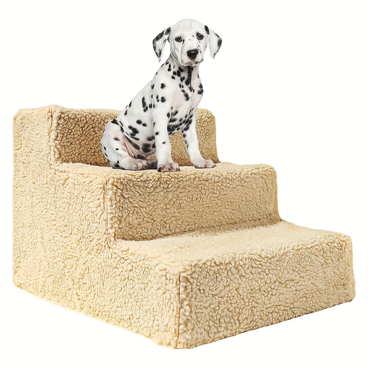 3-Step Wool Felt Pet Stairs for Small Dogs & Cats - Portable Ramp with Non-Slip Removable Cover - rarefrenchies 