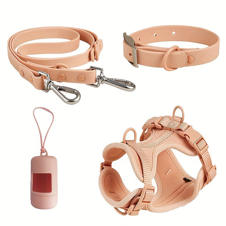 4pcs Dog Walking Set, PVC No-Pull Pet Harness, Leash, and Collar for Medium to Large Dogs - rarefrenchies 