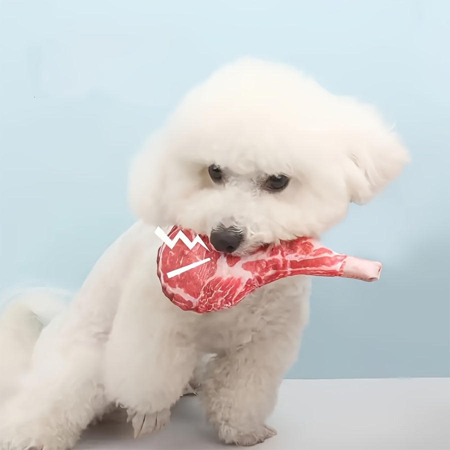 Squeaky Plush Steak & Battle Axe Dog Toy with Tray - rarefrenchies 