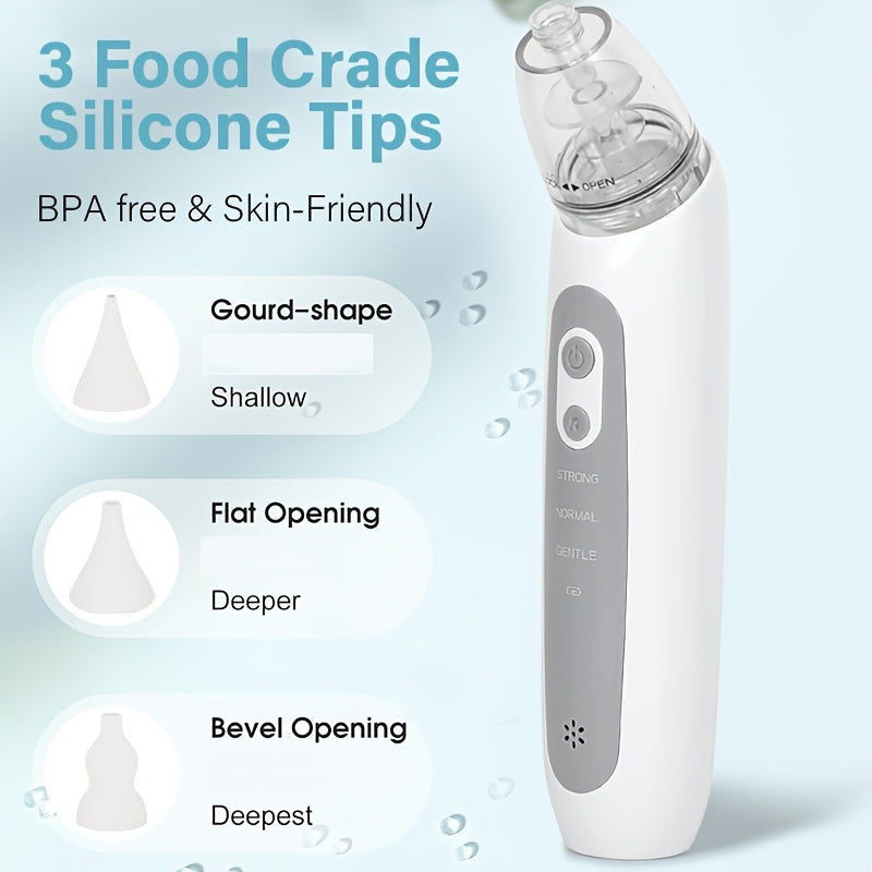 Electric Nasal Aspirator, 3 Adjustable Suction Levels, Electric Nose Cleaner, Snot Extractor with Music, with 3 Silicone Heads - rarefrenchies 
