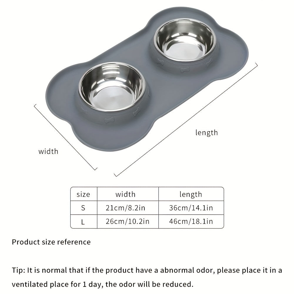 2-in-1 Dog Feeding & Watering Station, Thermoplastic Rubber Pet Bowl Mat with Stainless Steel Dual Bowls - rarefrenchies 
