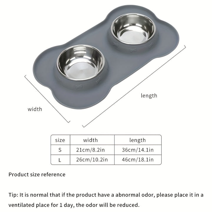 2-in-1 Dog Feeding & Watering Station, Thermoplastic Rubber Pet Bowl Mat with Stainless Steel Dual Bowls - rarefrenchies 