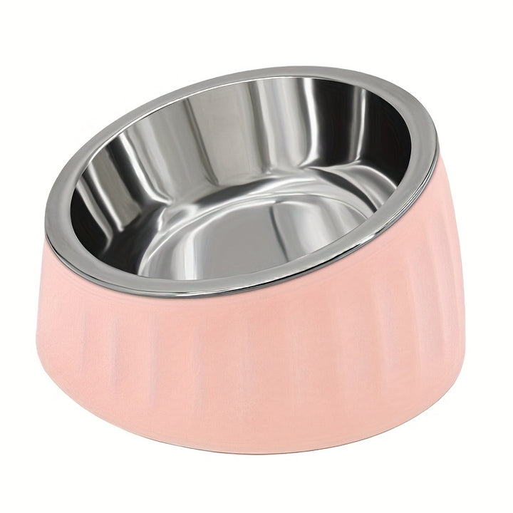 Slanted Stainless Steel Dog Cat Food Bowl - rarefrenchies 