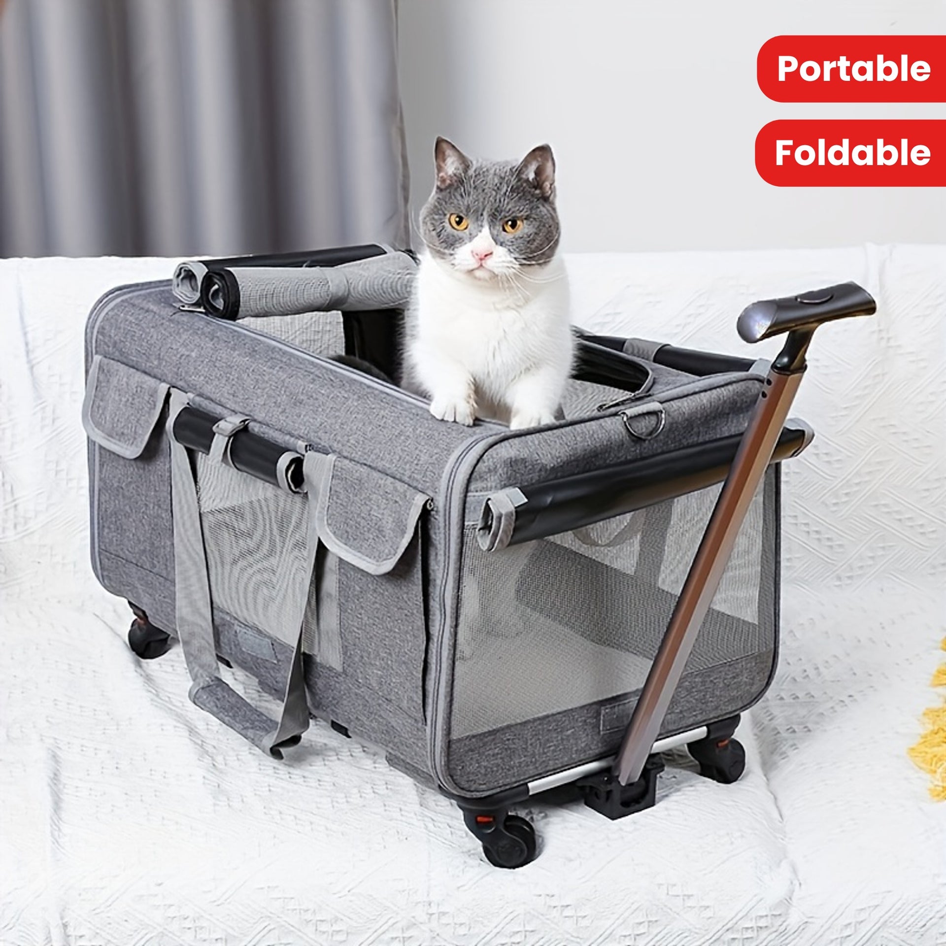 Large Extra Portable Detachable Dog Trolley Case - Foldable Pet Bag Cat Travel Carrier Bag - rarefrenchies 