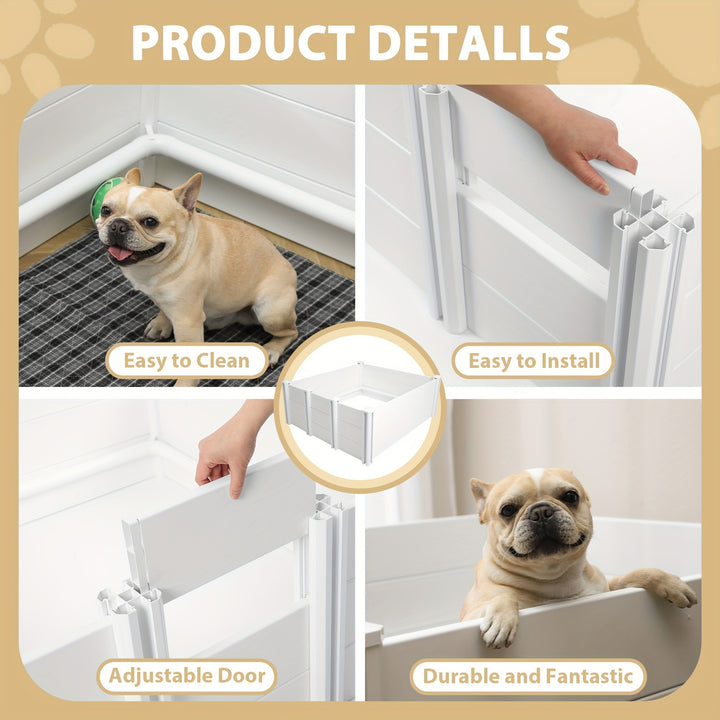 Spacious 48"x48"x18" White PVC Dog Playpen with Adjustable Door - Sturdy Whelping Box & Puppy Enclosure for Small to Large Breeds, Includes Pig Rails for Extra Support, Puppy Playpen Indoor - rarefrenchies 