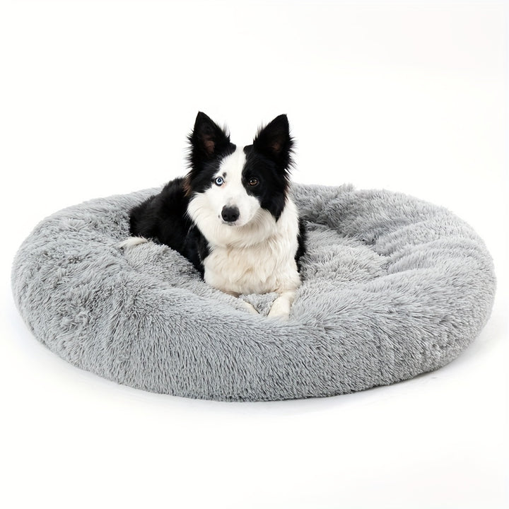 Calming Cuddler Long Fur Donut Dog Bed - rarefrenchies 
