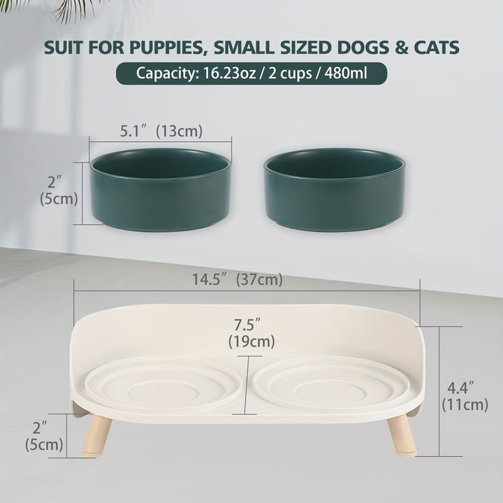 Modern Double Bowl Elevated Feeder - rarefrenchies 