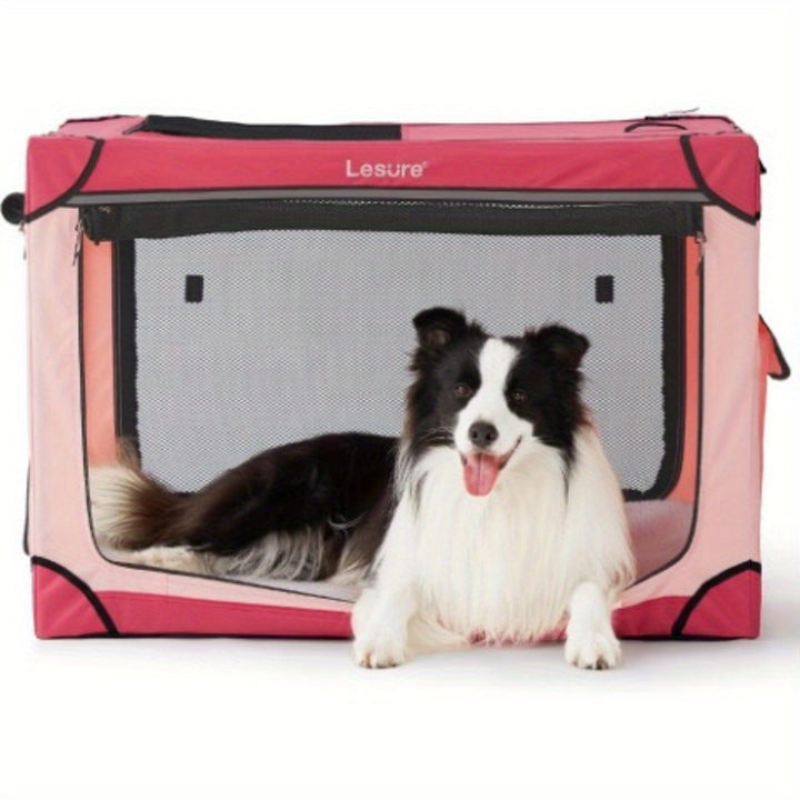 26" Portable Soft-Sided Dog Crate, Collapsible Pet Kennel with PVC Frame, 4-Door Design, Durable Mesh Windows for Travel & Outdoor Use