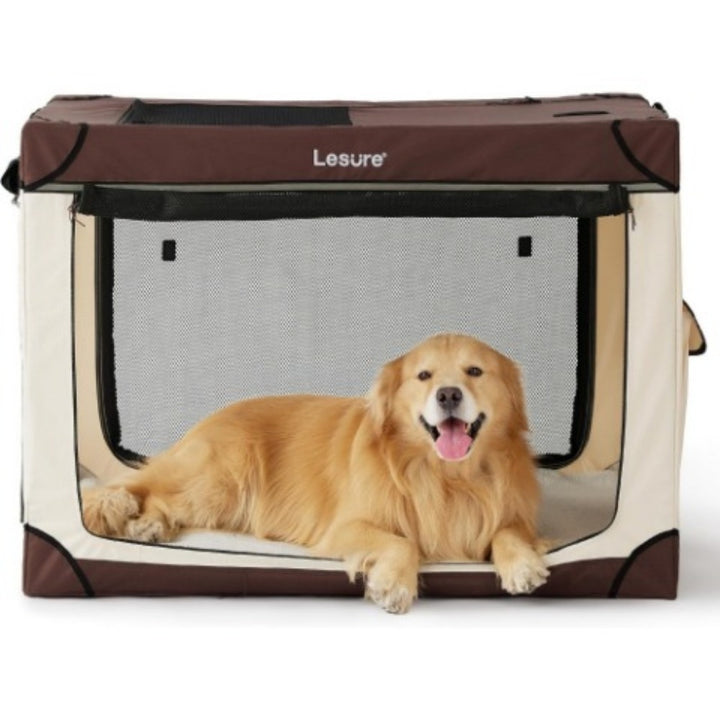 26" Portable Soft-Sided Dog Crate, Collapsible Pet Kennel with PVC Frame, 4-Door Design, Durable Mesh Windows for Travel & Outdoor Use