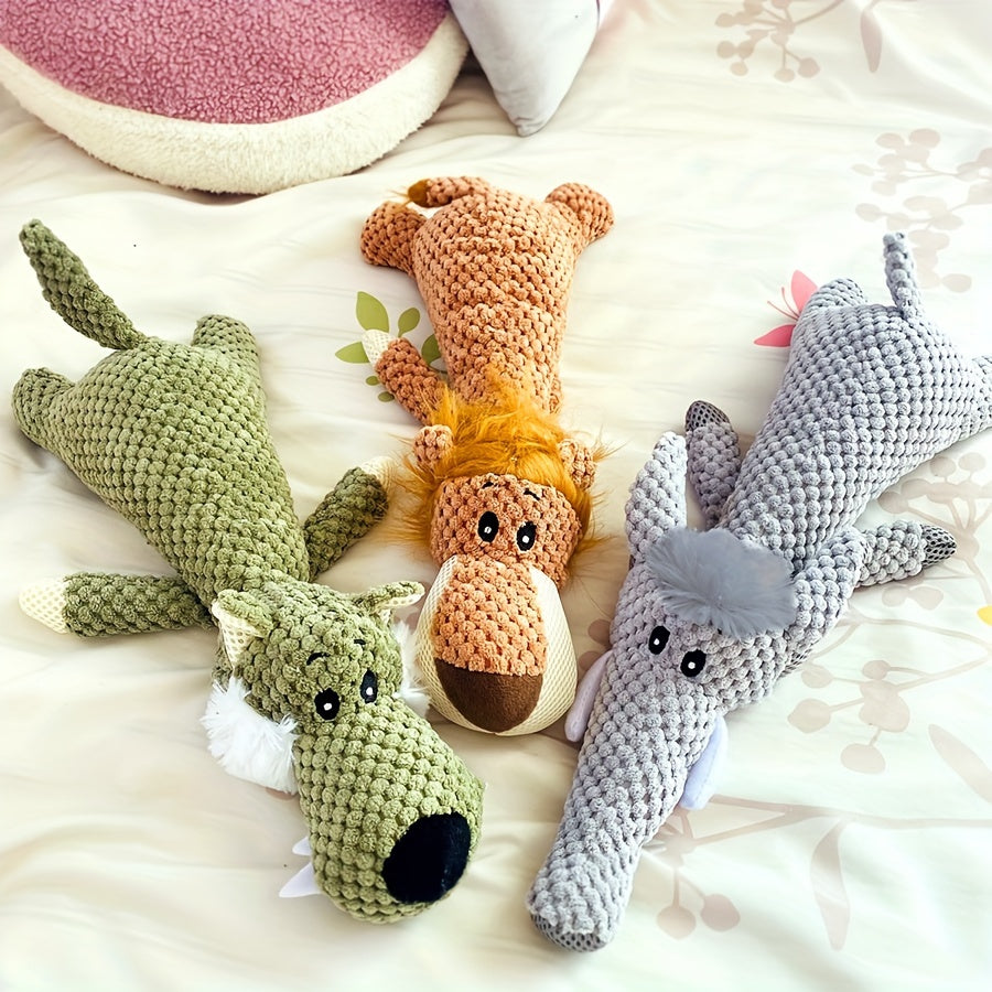 Set of 1 Or 3 Large Dog Toys That Are Durable And Squeaky, Featuring Plush Designs of a Lion, Wolf, And Elephant. - rarefrenchies 