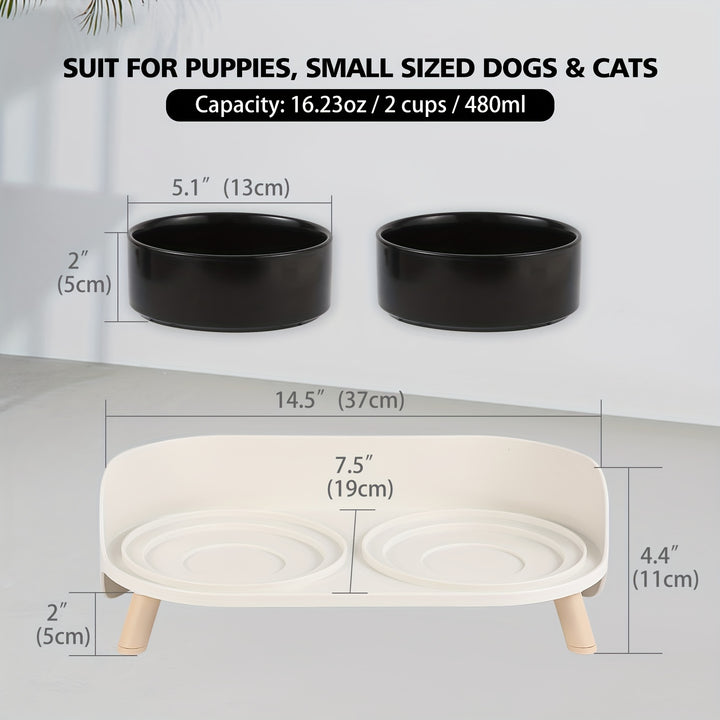 Modern Double Bowl Elevated Feeder - rarefrenchies 