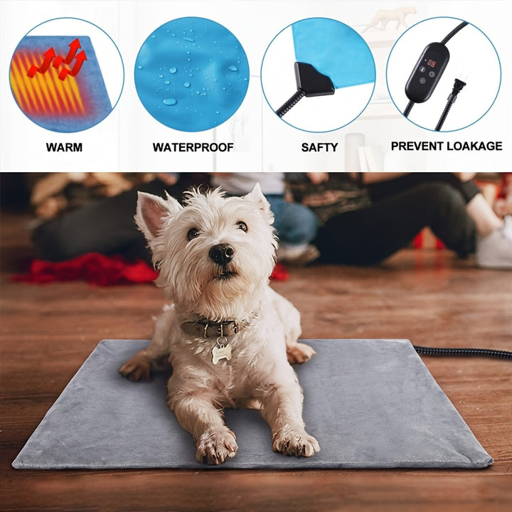Heating Pad with Removable Cover, Chew-Resistant Stainless Steel Cord, 6-Level Adjustable Temperature, PVC Material, Power Plug, for Cats and Dogs - rarefrenchies 