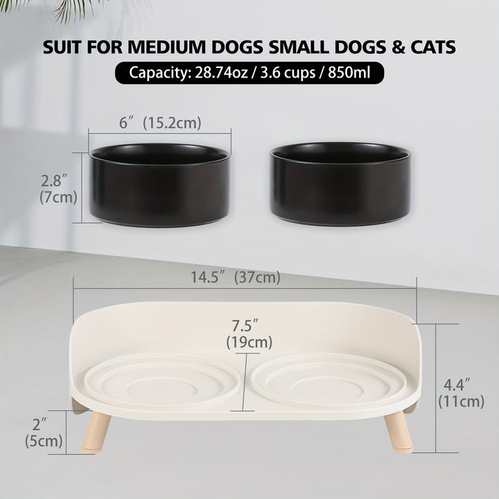 Modern Double Bowl Elevated Feeder - rarefrenchies 
