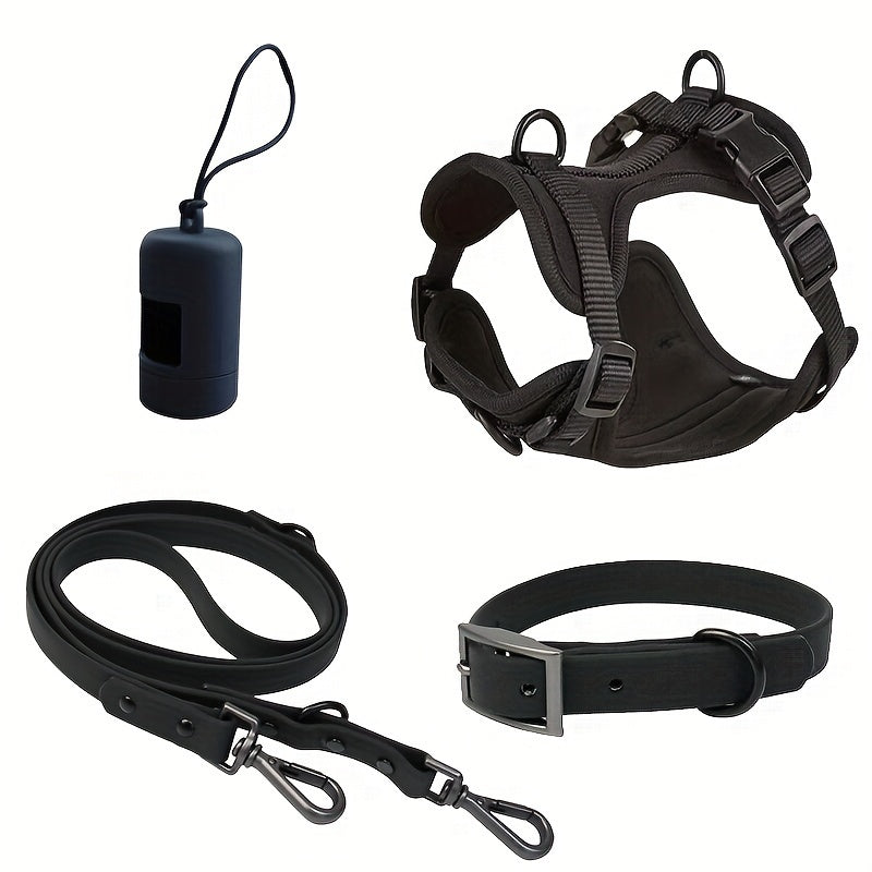 4pcs Dog Walking Set, PVC No-Pull Pet Harness, Leash, and Collar for Medium to Large Dogs - rarefrenchies 