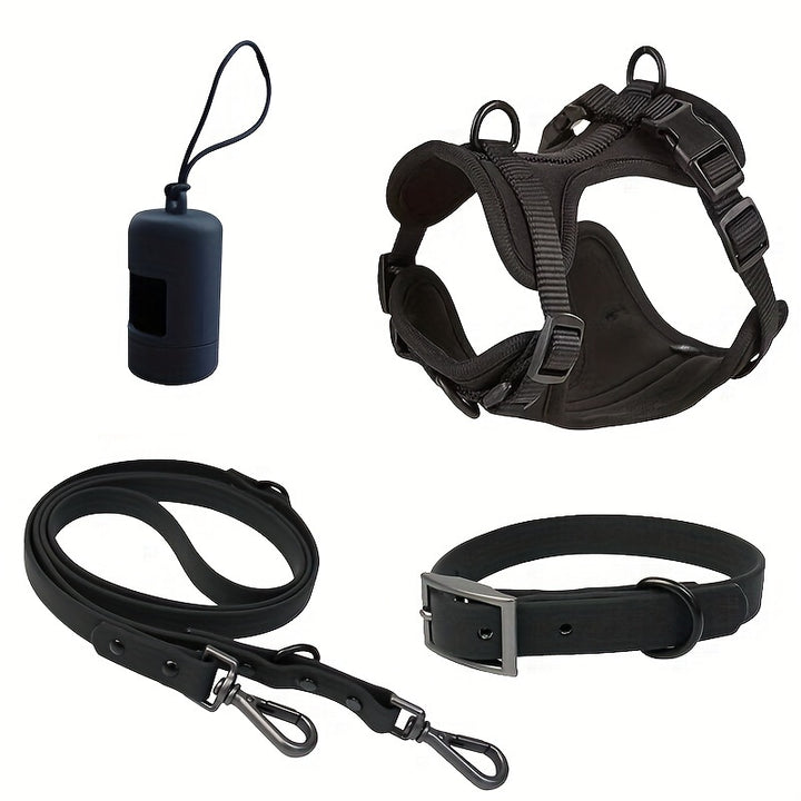 4pcs Dog Walking Set, PVC No-Pull Pet Harness, Leash, and Collar for Medium to Large Dogs - rarefrenchies 