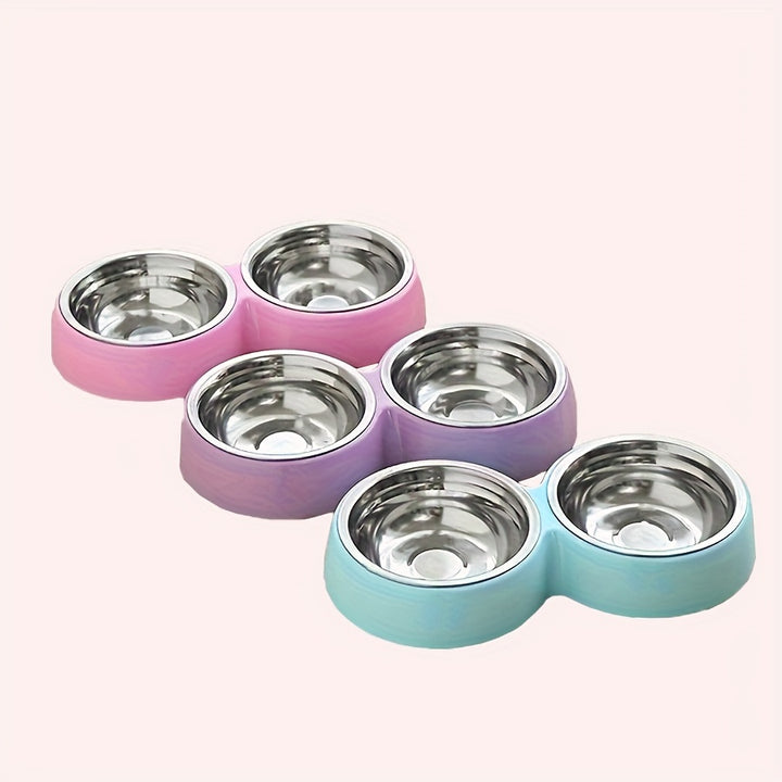 Double Non-Slip Stainless Steel Pet Bowls | Durable Plastic Base for Cats and Dogs - rarefrenchies 