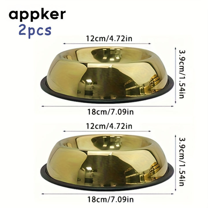 2pcs Stainless Steel Pet Bowls with Non-Slip Silicone Base - rarefrenchies 