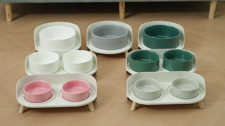 Modern Double Bowl Elevated Feeder - rarefrenchies 