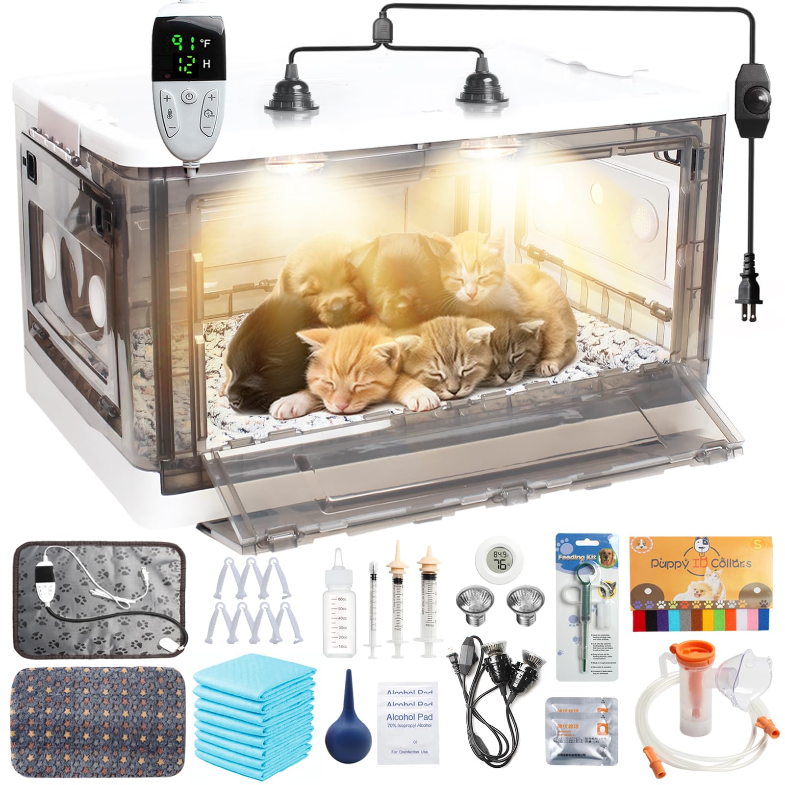 Incubator for Puppies,Kitten Incubator with Heating,Puppy Incubator for Dogs, Incubator for Newborn Puppies and Kittens，Small Mammal Incubator (85L (3* Heat Lamp)) - rarefrenchies 
