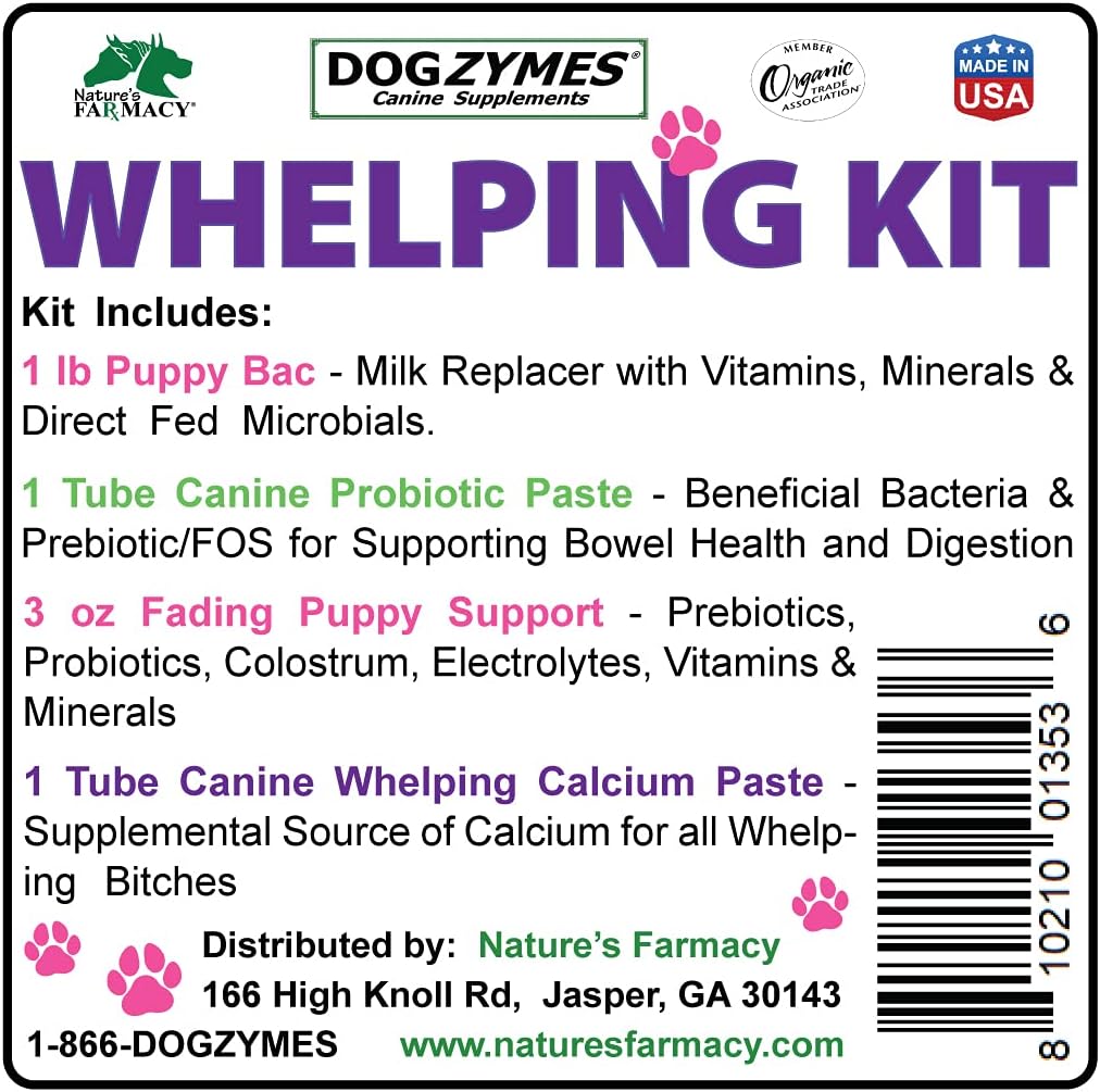 Dogzymes Whelping Kit - Containing Canine Whelping Calcium Paste, Probiotic Paste, Fading Puppy Support, and Puppy Bac Milk Replacer - rarefrenchies 
