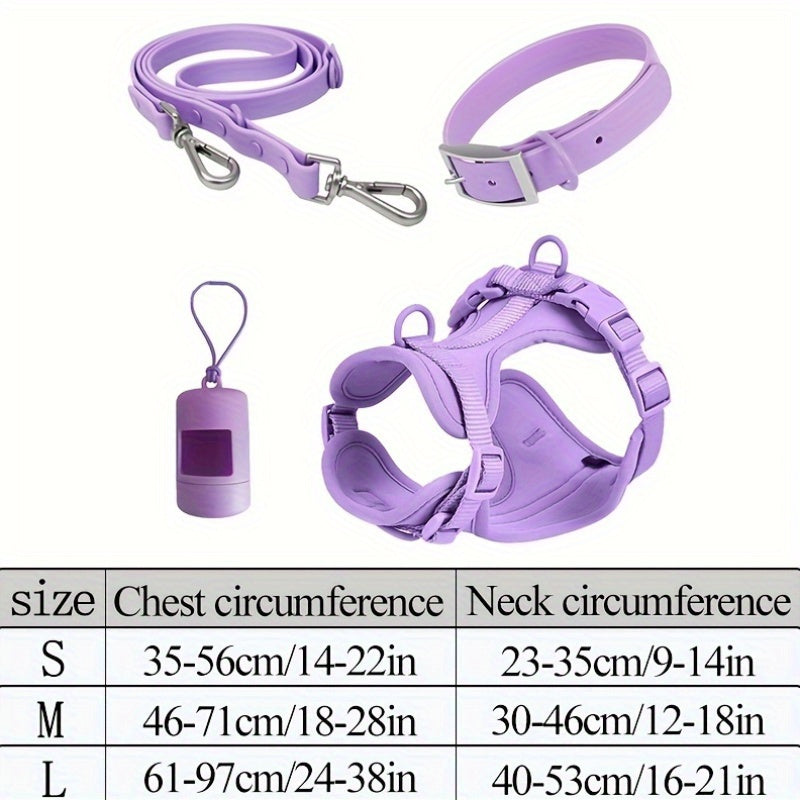 4pcs Dog Walking Set, PVC No-Pull Pet Harness, Leash, and Collar for Medium to Large Dogs - rarefrenchies 