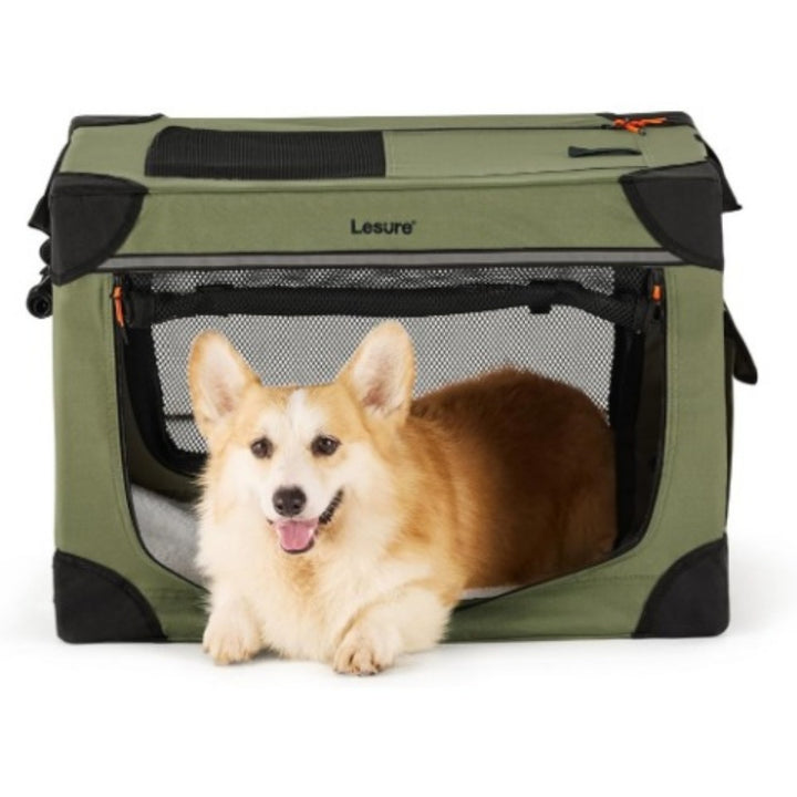 26" Portable Soft-Sided Dog Crate, Collapsible Pet Kennel with PVC Frame, 4-Door Design, Durable Mesh Windows for Travel & Outdoor Use
