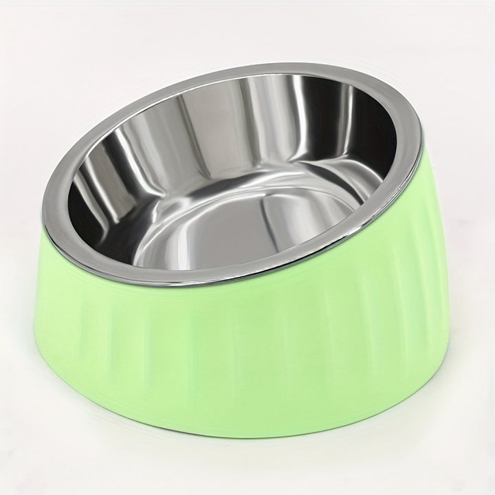 Slanted Stainless Steel Dog Cat Food Bowl - rarefrenchies 