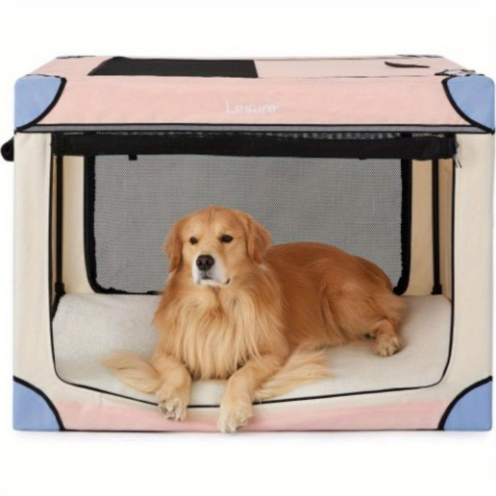 26" Portable Soft-Sided Dog Crate, Collapsible Pet Kennel with PVC Frame, 4-Door Design, Durable Mesh Windows for Travel & Outdoor Use