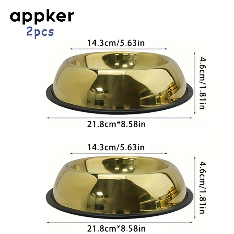 2pcs Stainless Steel Pet Bowls with Non-Slip Silicone Base - rarefrenchies 