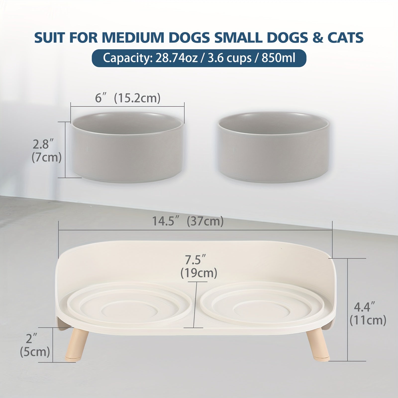 Modern Double Bowl Elevated Feeder - rarefrenchies 