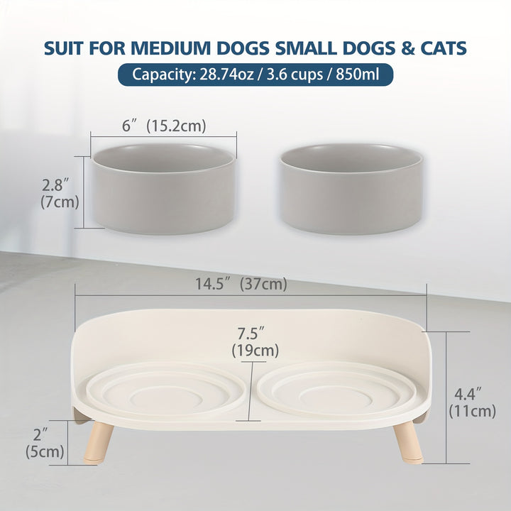 Modern Double Bowl Elevated Feeder - rarefrenchies 