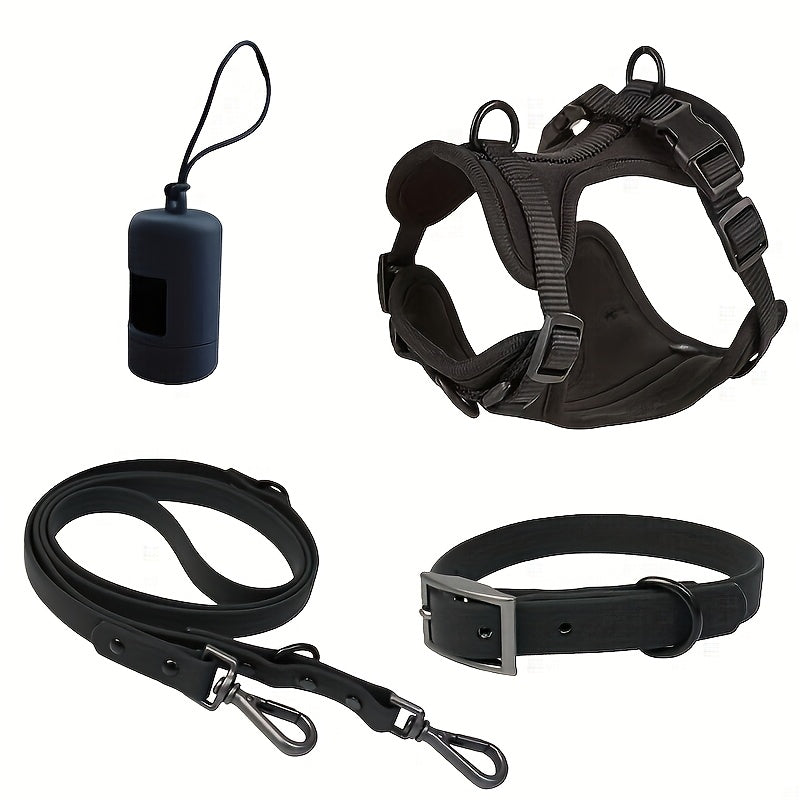4pcs Dog Walking Set, PVC No-Pull Pet Harness, Leash, and Collar for Medium to Large Dogs - rarefrenchies 
