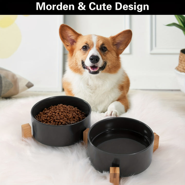 Ceramic Double Pet Food Bowl for Cats and Dogs - rarefrenchies 