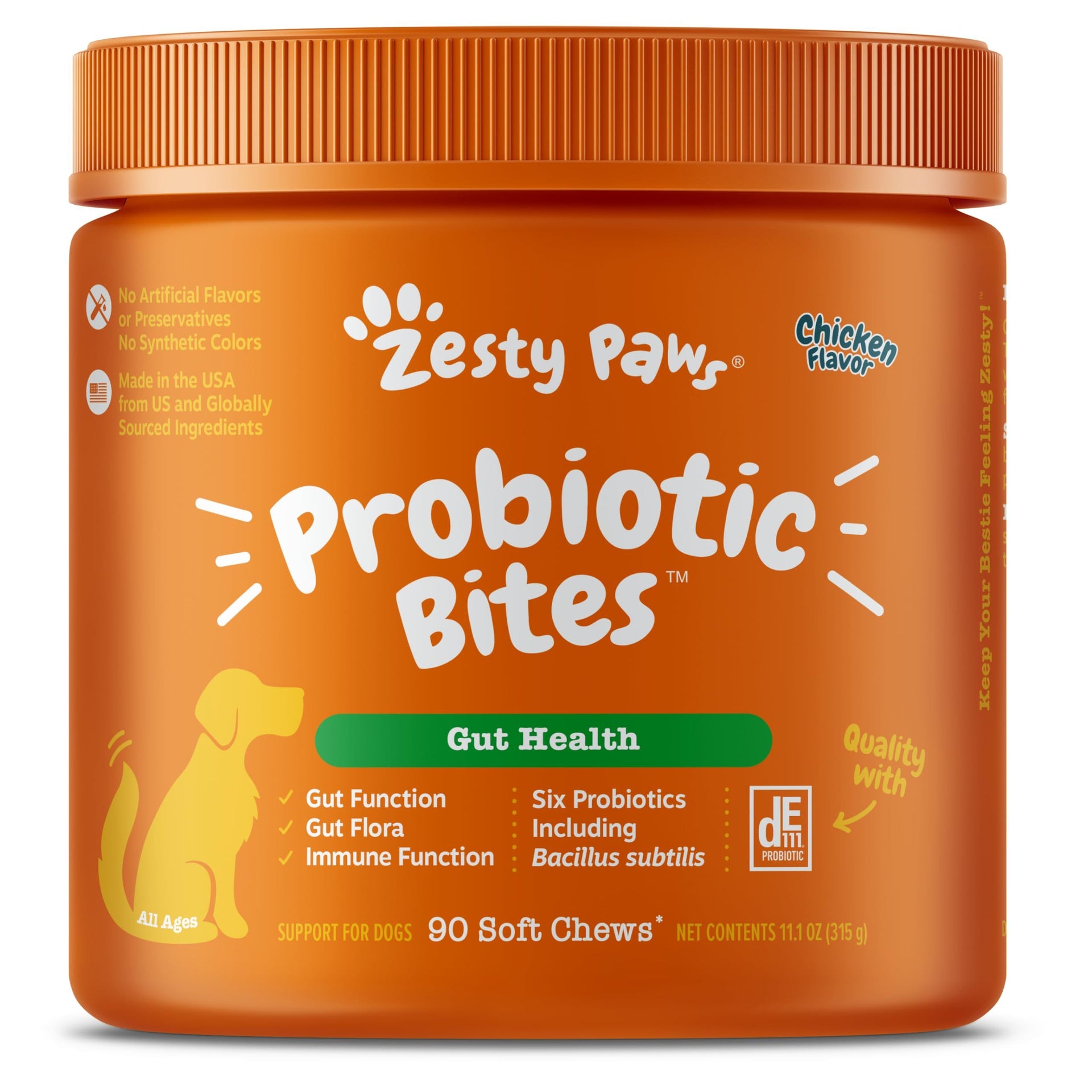 Zesty Paws Probiotics for Dogs - Digestive Enzymes for Gut Flora, Digestive Health, Diarrhea & Bowel Support - Clinically Studied DE111 - Dog Supplement Soft Chew for Pet Immune System - Chicken - rarefrenchies 