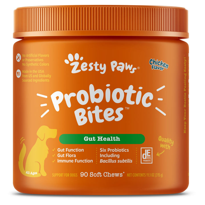 Zesty Paws Probiotics for Dogs - Digestive Enzymes for Gut Flora, Digestive Health, Diarrhea & Bowel Support - Clinically Studied DE111 - Dog Supplement Soft Chew for Pet Immune System - Chicken - rarefrenchies 