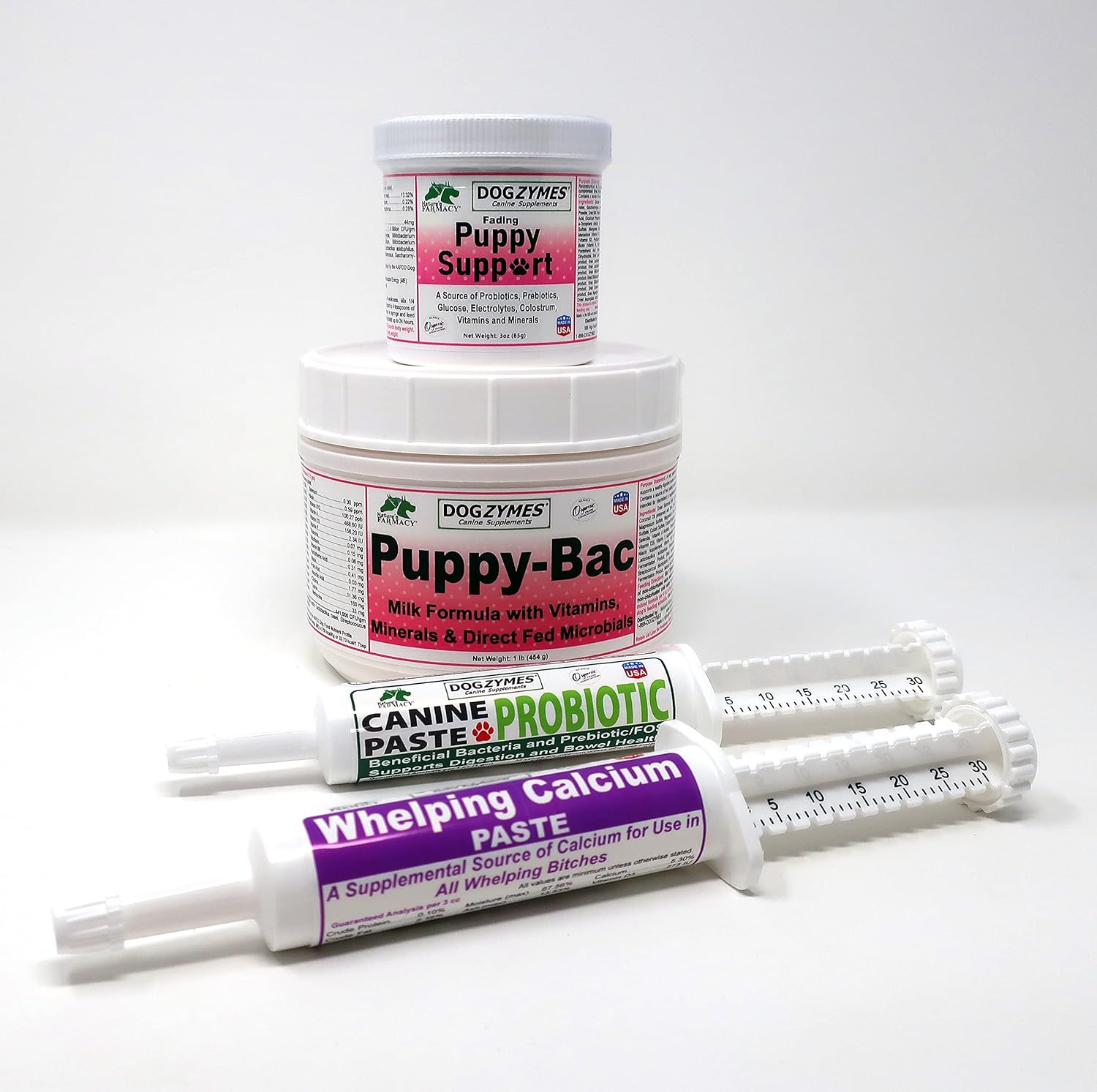 Dogzymes Whelping Kit - Containing Canine Whelping Calcium Paste, Probiotic Paste, Fading Puppy Support, and Puppy Bac Milk Replacer - rarefrenchies 