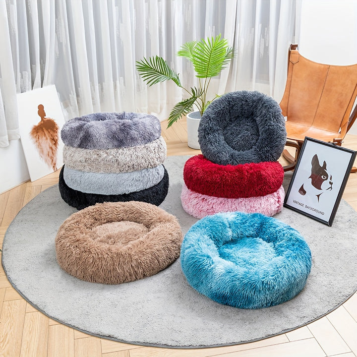 Calming Cuddler Long Fur Donut Dog Bed - rarefrenchies 