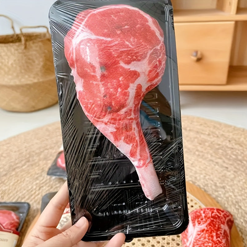 Squeaky Plush Steak & Battle Axe Dog Toy with Tray - rarefrenchies 