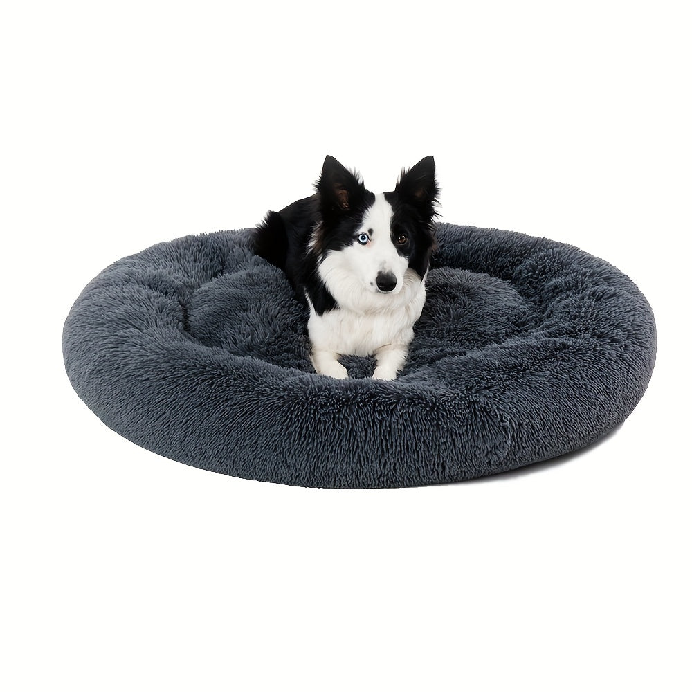Calming Cuddler Long Fur Donut Dog Bed - rarefrenchies 